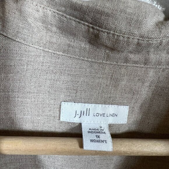 J.Jill Love Linen Popover Tunic Top Size 1X Beige Neutral Lagenlook Minimal - Picture 3 of 9